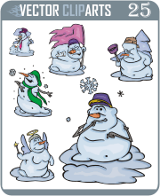 Snowmen Cartoons II - vector clipart package